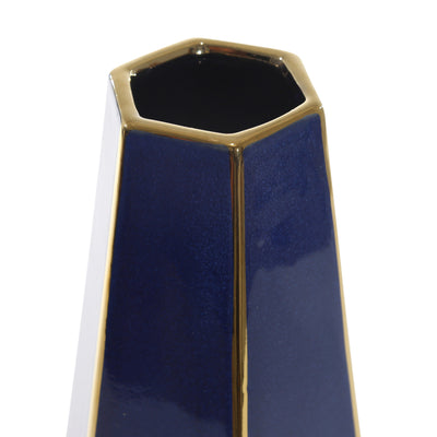 BLUE/GOLD FACETED VASE 14