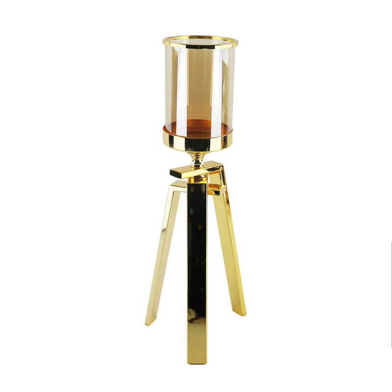 GOLD & GLASS TRIPOD CANDLE HOLDER 19.5"