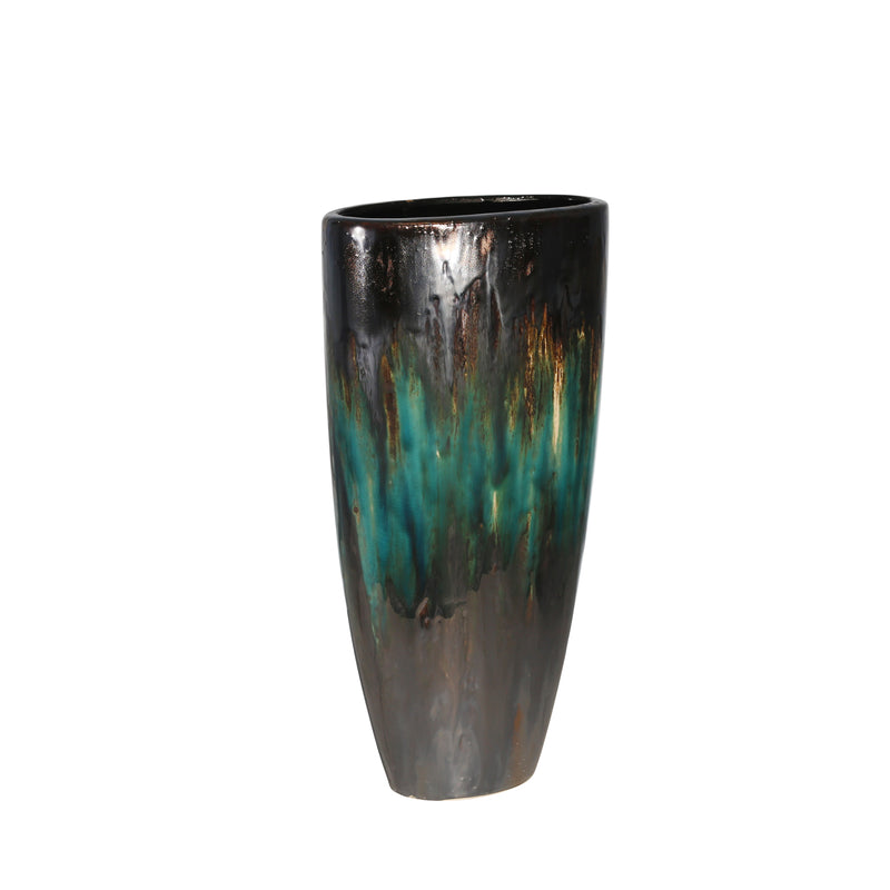 CERAMIC 16" VASE, GREEN MULTI