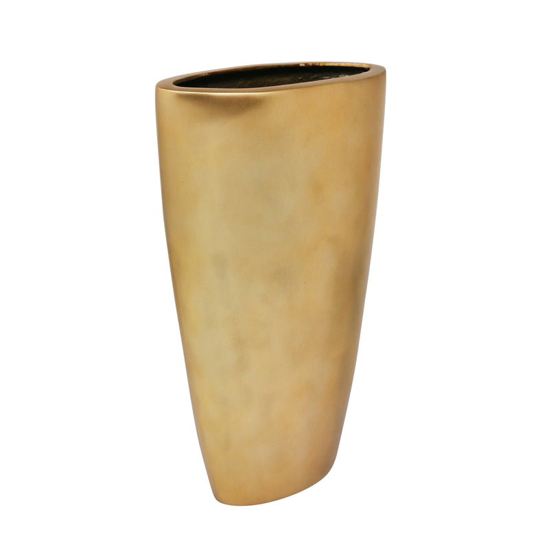 OVAL 15" ALUMINUM VASE, MATTE GOLD