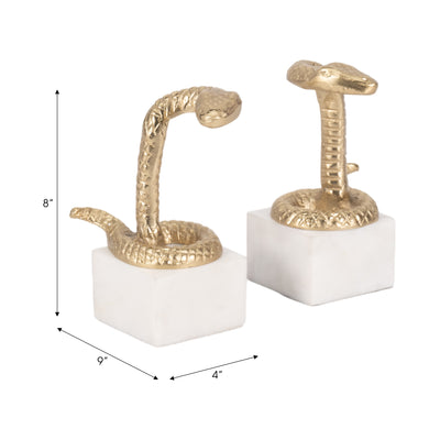 S/2 7" Snake Bookends, Gold