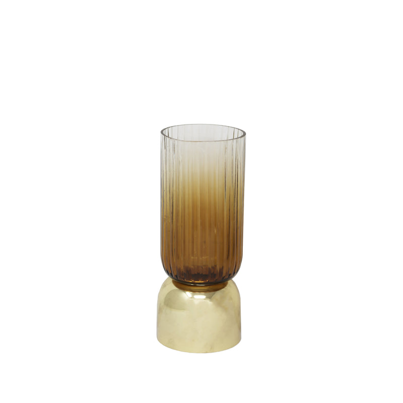 10" GLASS HURRICANE W/METAL BASE, AMB | 13809-02