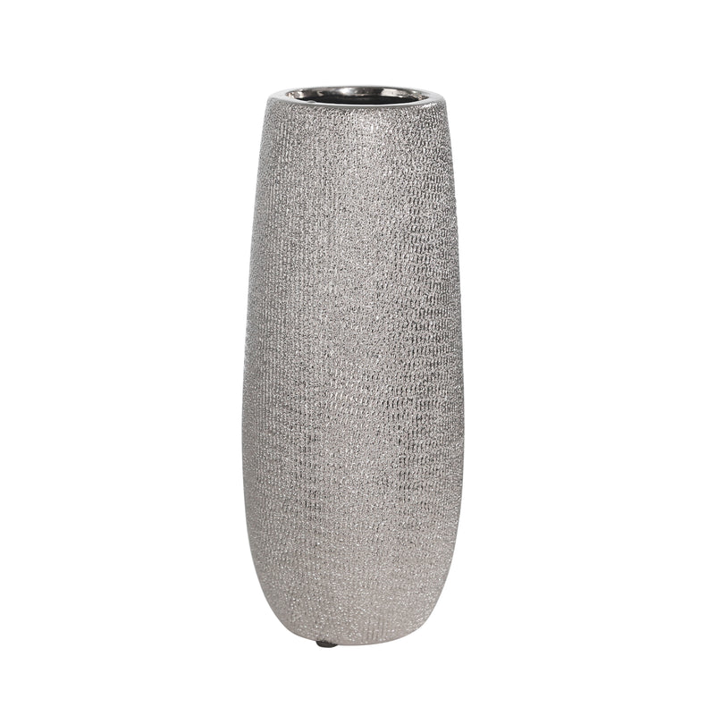 CERAMIC 9.75" VASE , SILVER