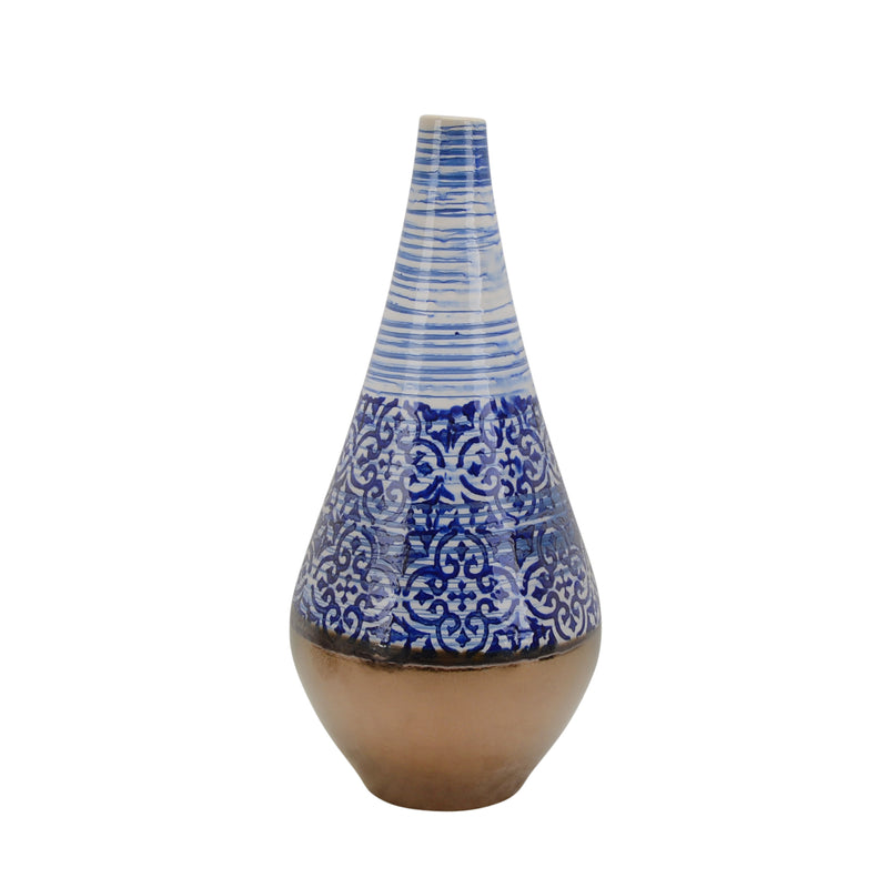 CERAMIC VASE W/BRONZE BOTTOM 21.5", MULTI