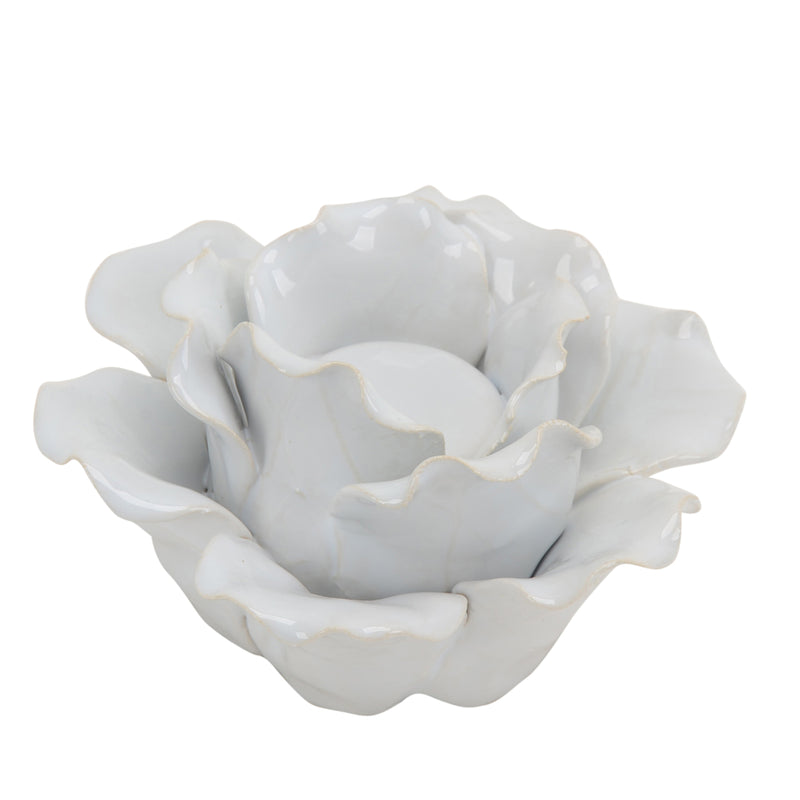 CERAMIC 6" ROSE TEALIGHT HOLDER, WHITE