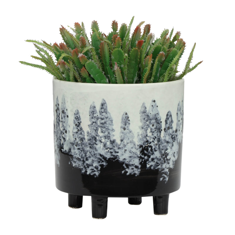 S/2 Ceramic Footed Planters 9/6", White/Black