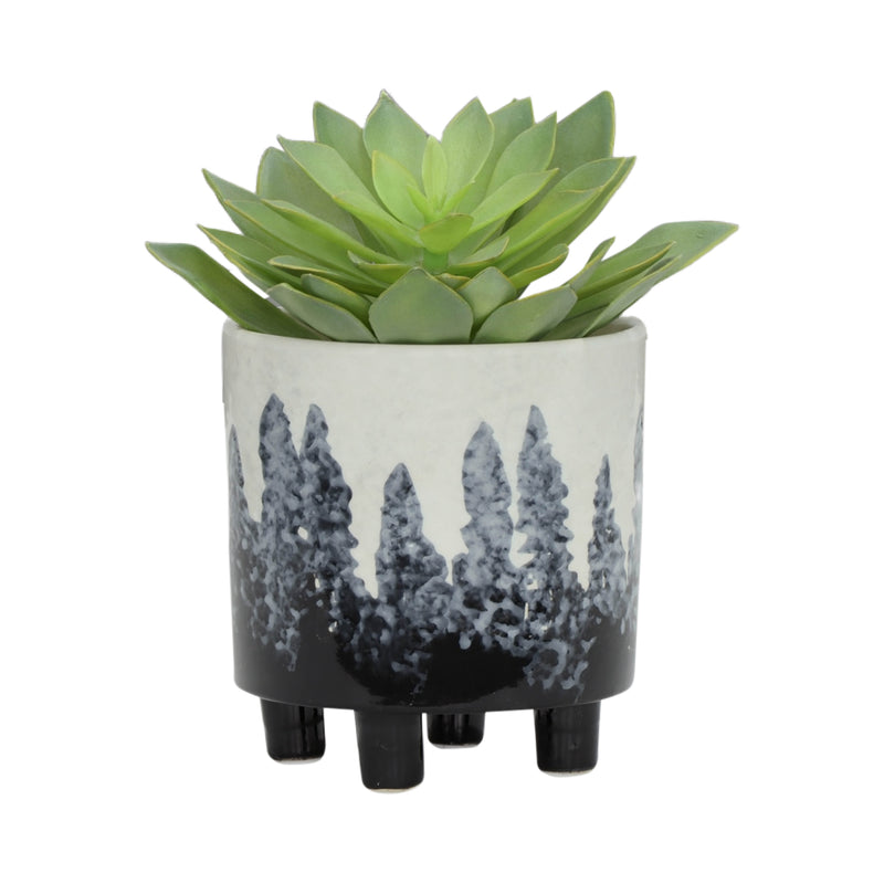 S/2 Ceramic Footed Planters 9/6", White/Black