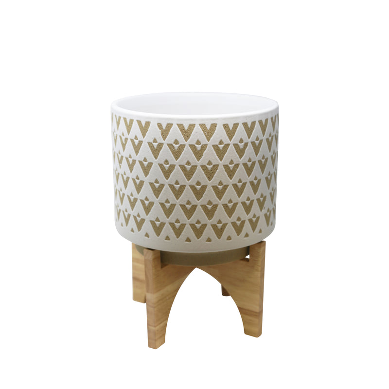 CERAMIC 14.5" PLANTER ON STAND, BEIGE