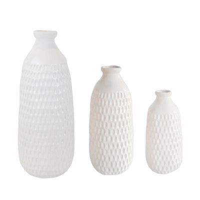 CERAMIC 12" DIMPLED VASE, WHITE