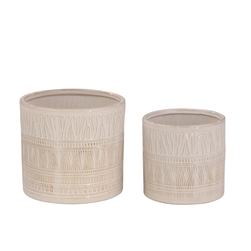 S/2 Ceramic 5/7" Planters, White