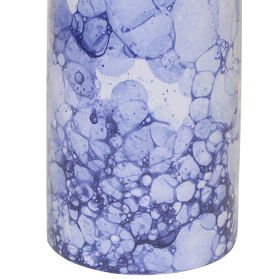 CERAMIC 9" BOTTLE VASE, WHITE/ BLUE