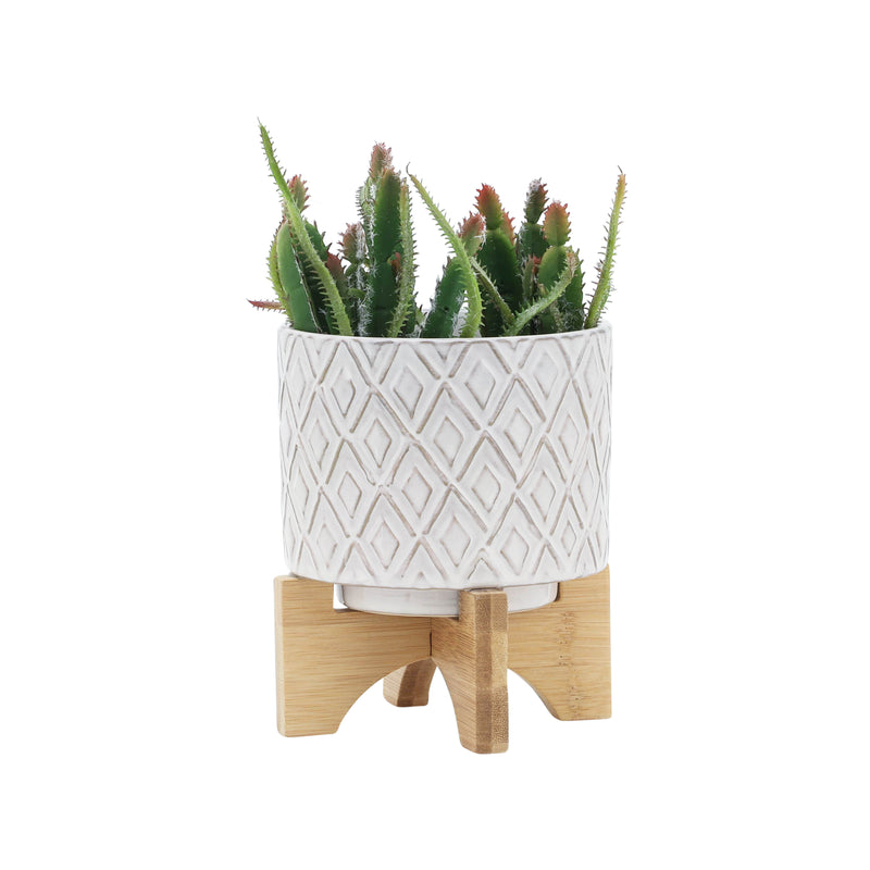 CERAMIC 5" FLOWER POT W/ WOODEN STAND