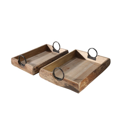 S/2 WOOD TRAYS 19X13X5", BROWN