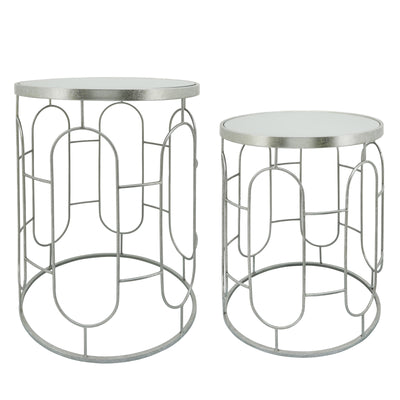 S/2 MIRRORED ROUND ACCENT TABLES 24/20" SILVER
