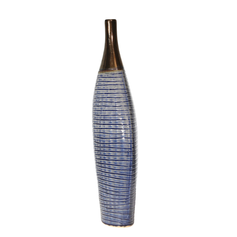 CERAMIC 23.5" NARROW NECK VASE, GOLD/BLUE