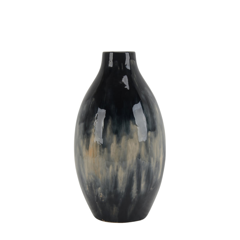 CERAMIC 14.5" VASE, BLACK/BLUEMIX