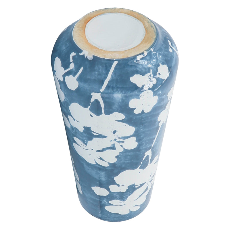 Cer 13" Floral Vase, Sky Blue/White