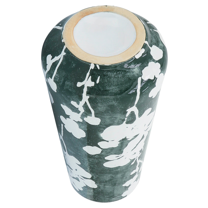 Cer 13" Floral Vase, Green/White