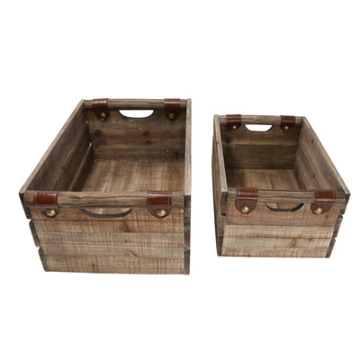 S/2 WOOD BOXES, BROWN