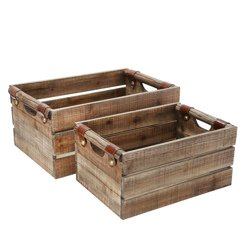 S/2 WOOD BOXES, BROWN