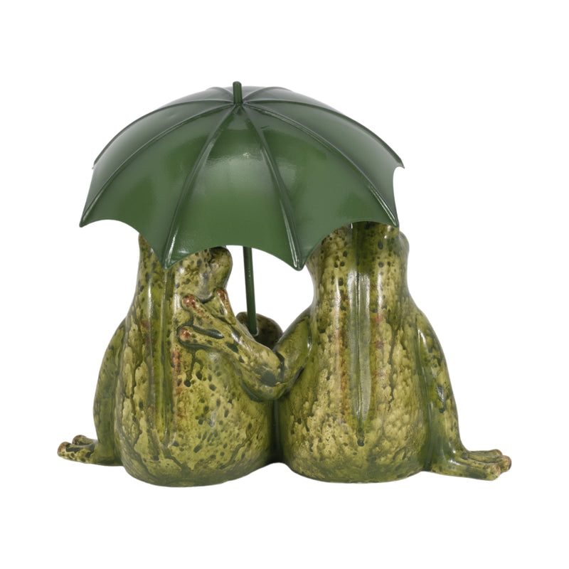 9" Sitting Frogs With Umbrella, Green