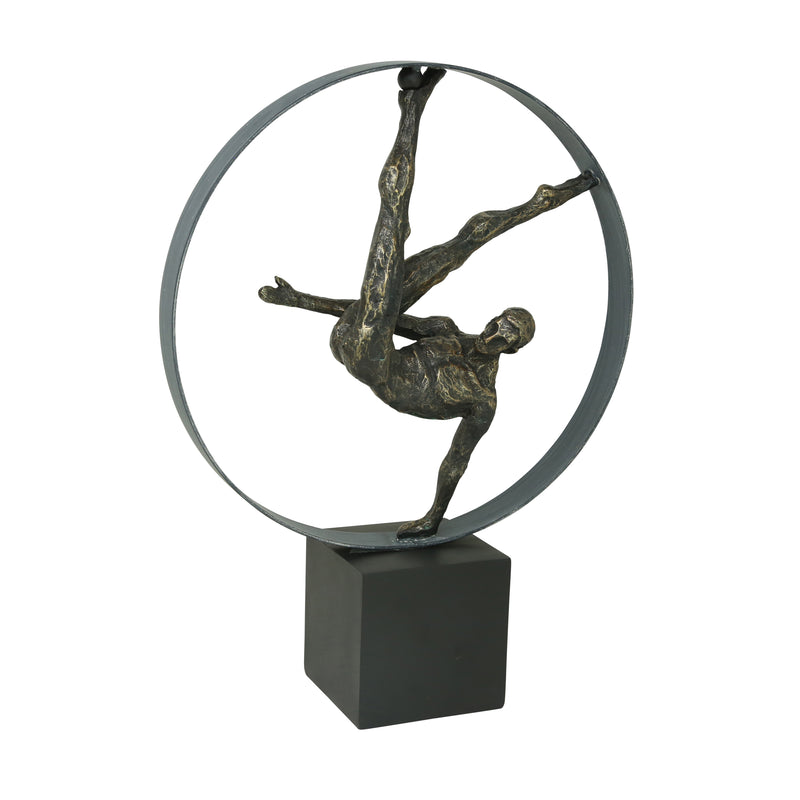 RESIN GYMNAST CIRCLE SCULPTURE, BRONZE