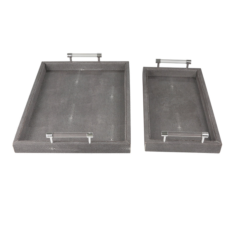 S/2 WOOD STINGRAY TRAYS, GRAY