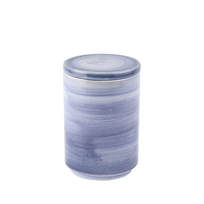 CERAMIC 8"H COVERED JAR, BLUE