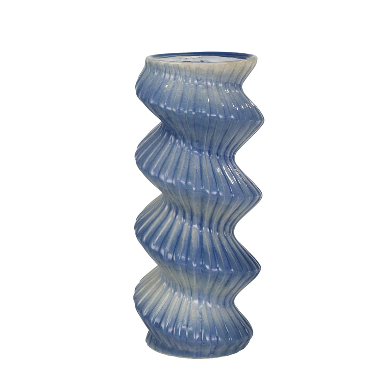 CERAMIC 13" SPIRAL CANDLE HOLDER, BLUE MIX