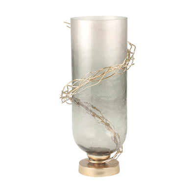 GLASS 17" WIRE WRAP VASE, GOLD