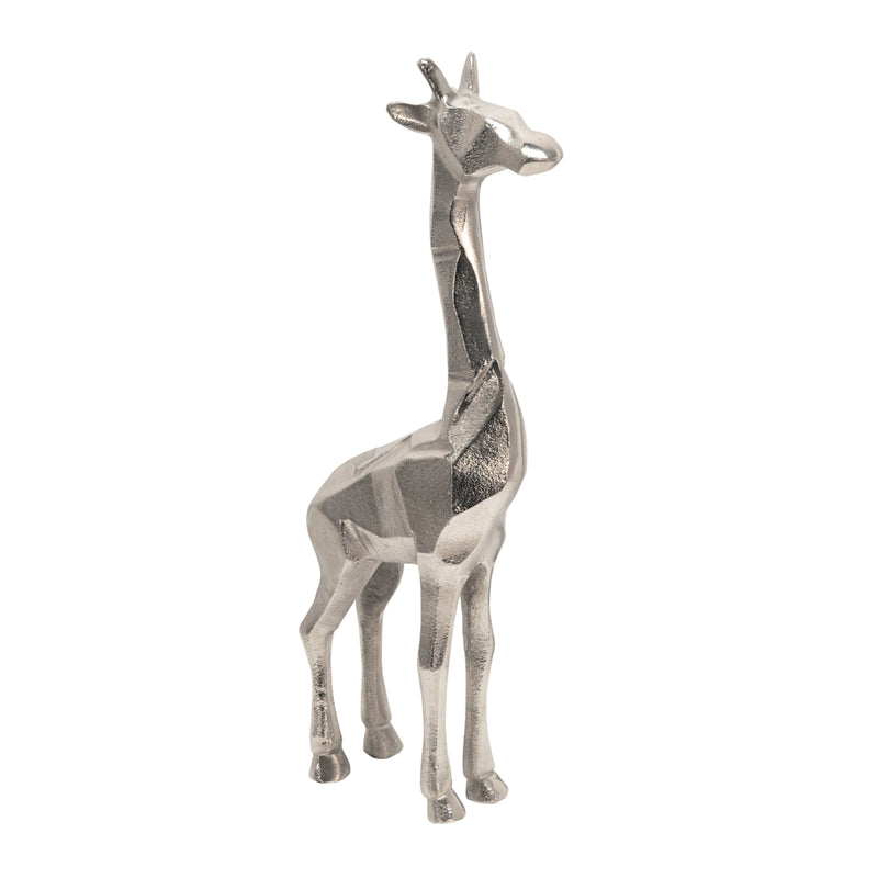 ALUMINUM STANDING GIRAFFE, 18"SILVER