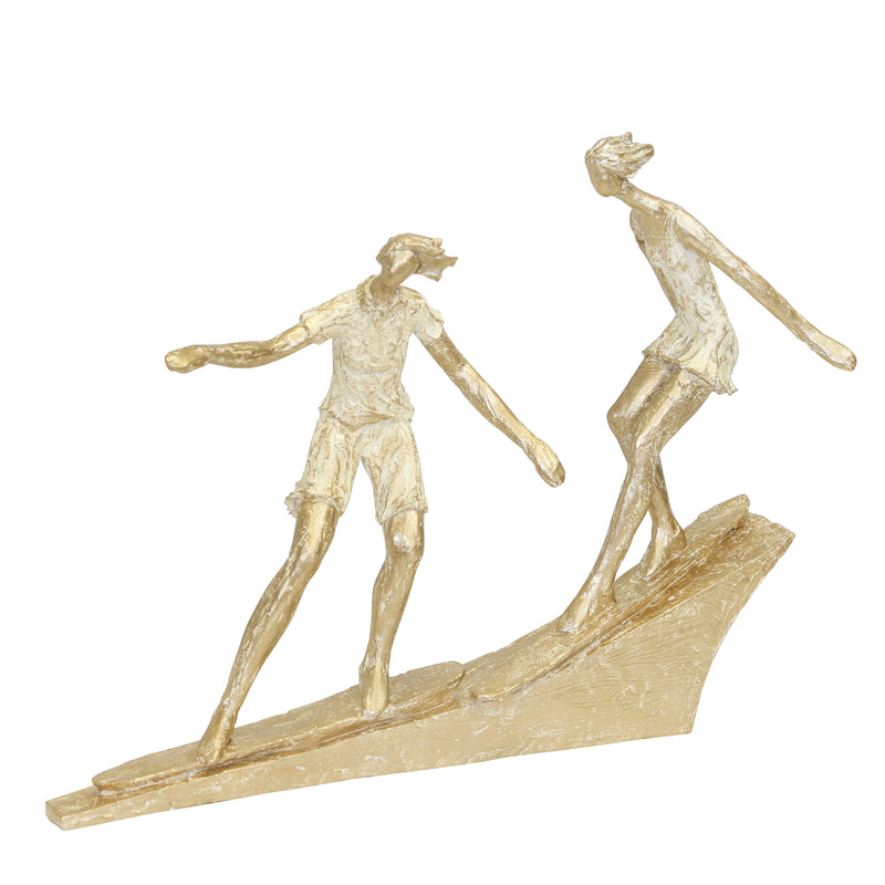 POLYRESIN 11" SURFING COUPLE,WHITE / GOLD