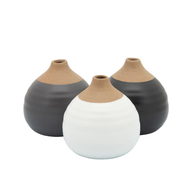 S/3 MATTE BUD VASES, BLACK/GRAY/WHITE