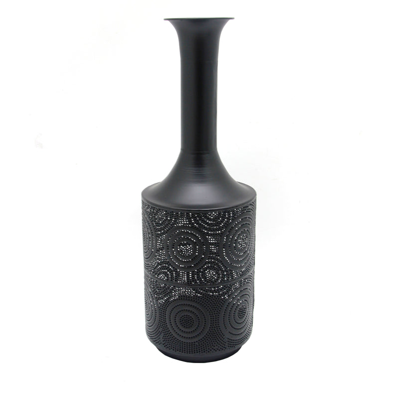 METAL 24" TEXTURED VASE, BLACK