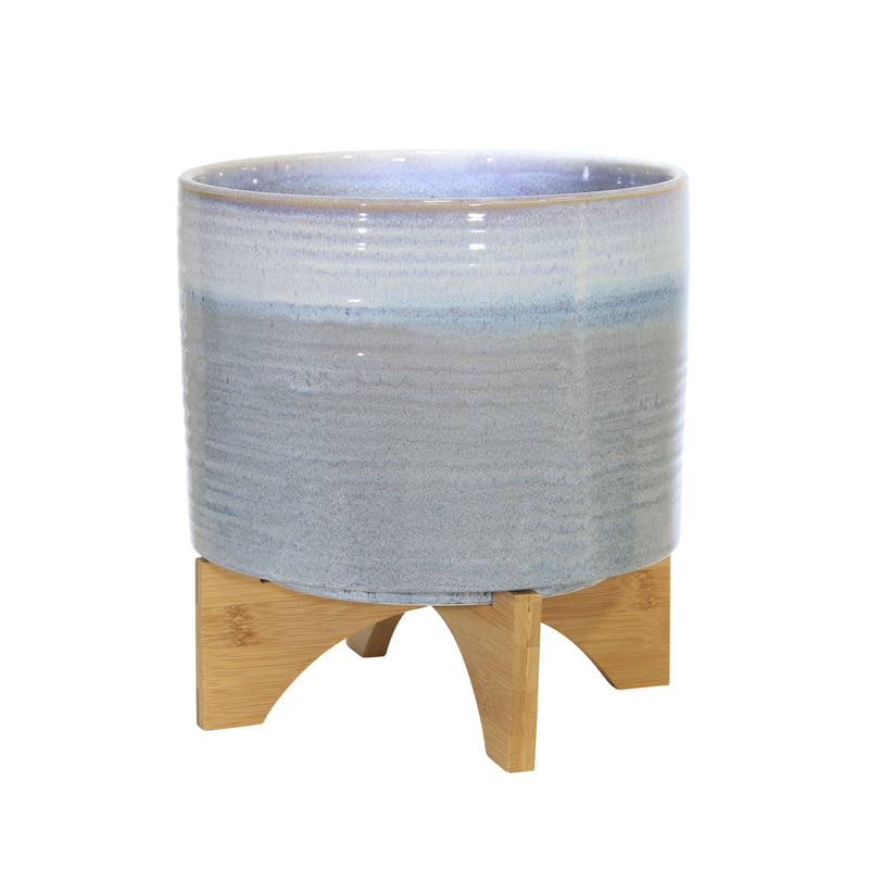 CERAMIC 10" PLANTER ON STAND,BLUE FADE