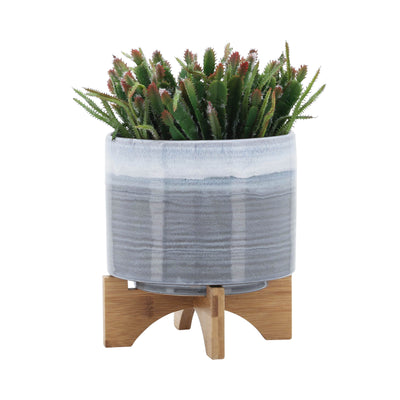 CERAMIC 8" PLANTER ON STAND, BLUE FADE