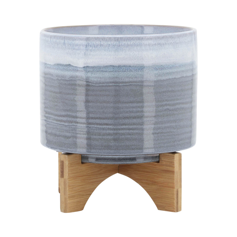 CERAMIC 8" PLANTER ON STAND, BLUE FADE