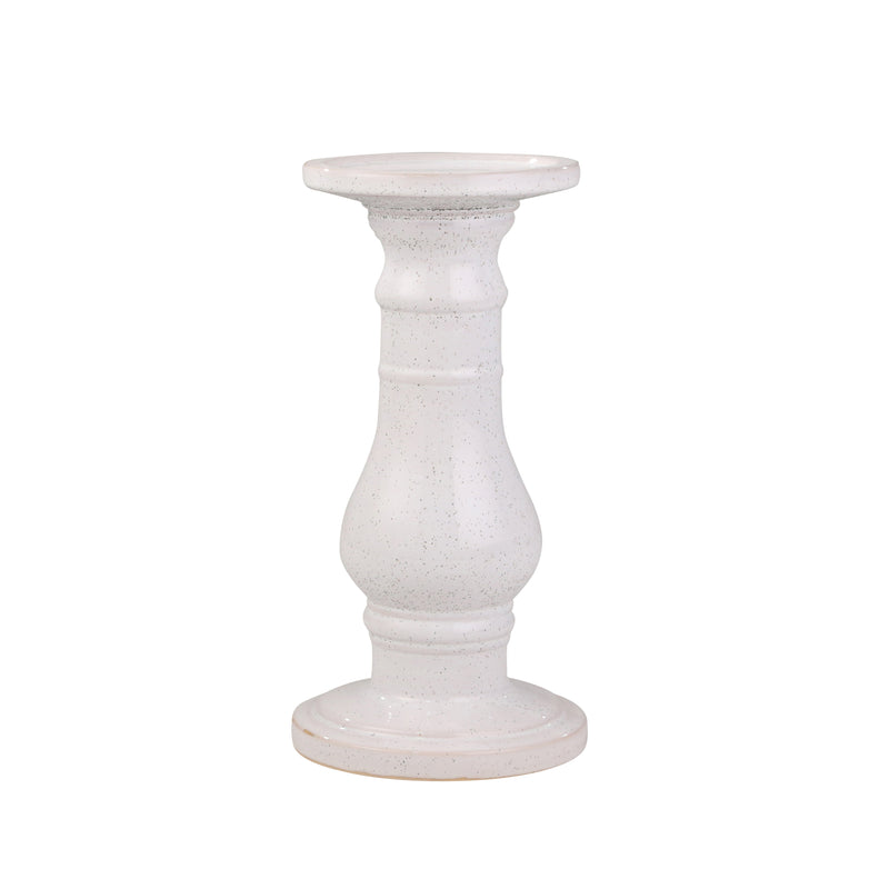 CERAMIC 18" CANDLE HOLDER, WHITE SPECKLE