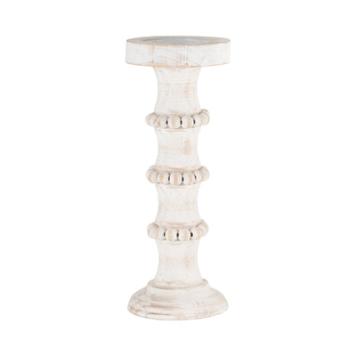WOOD, 13" ANTIQUE STYLE CANDLE HOLDER, WHITE