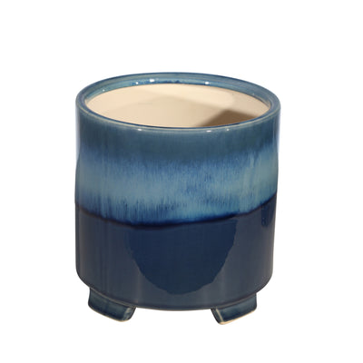 S/2 CERAMIC 6/8" FOOTED PLANTER, REACTIVE BLUE