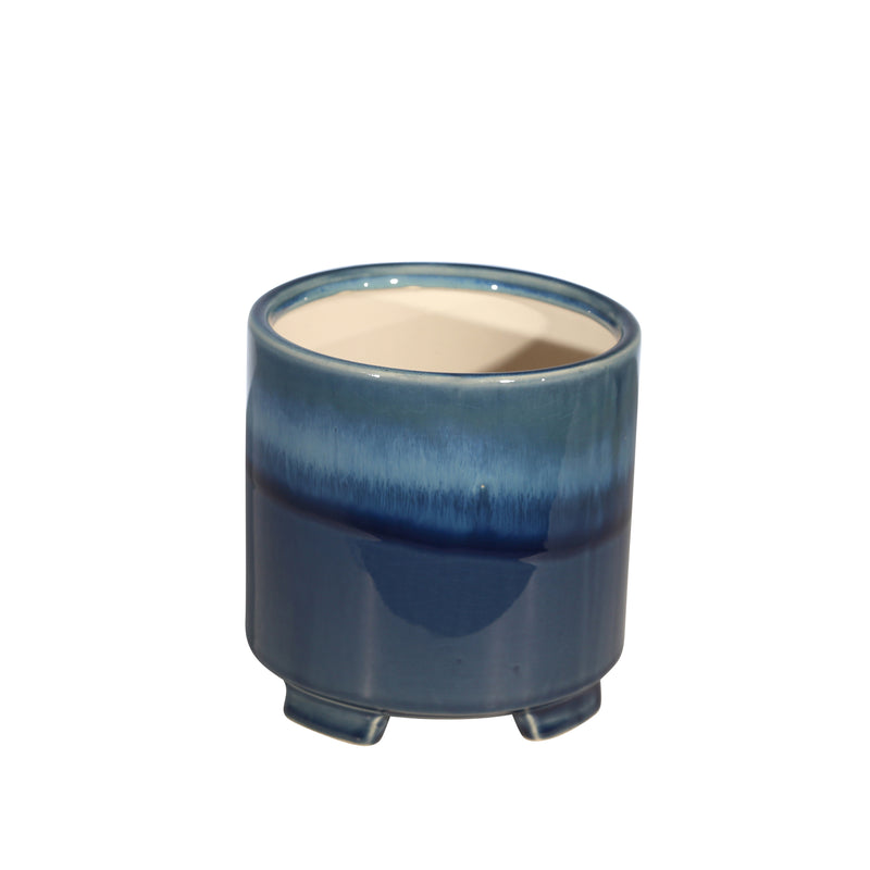 S/2 CERAMIC 6/8" FOOTED PLANTER, REACTIVE BLUE