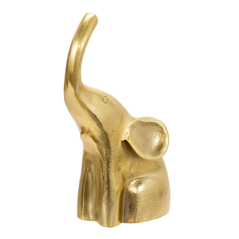 ALUMINUM SITTING ELEPHANT, 10", GOLD