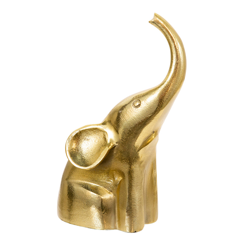 ALUMINUM SITTING ELEPHANT, 10", GOLD