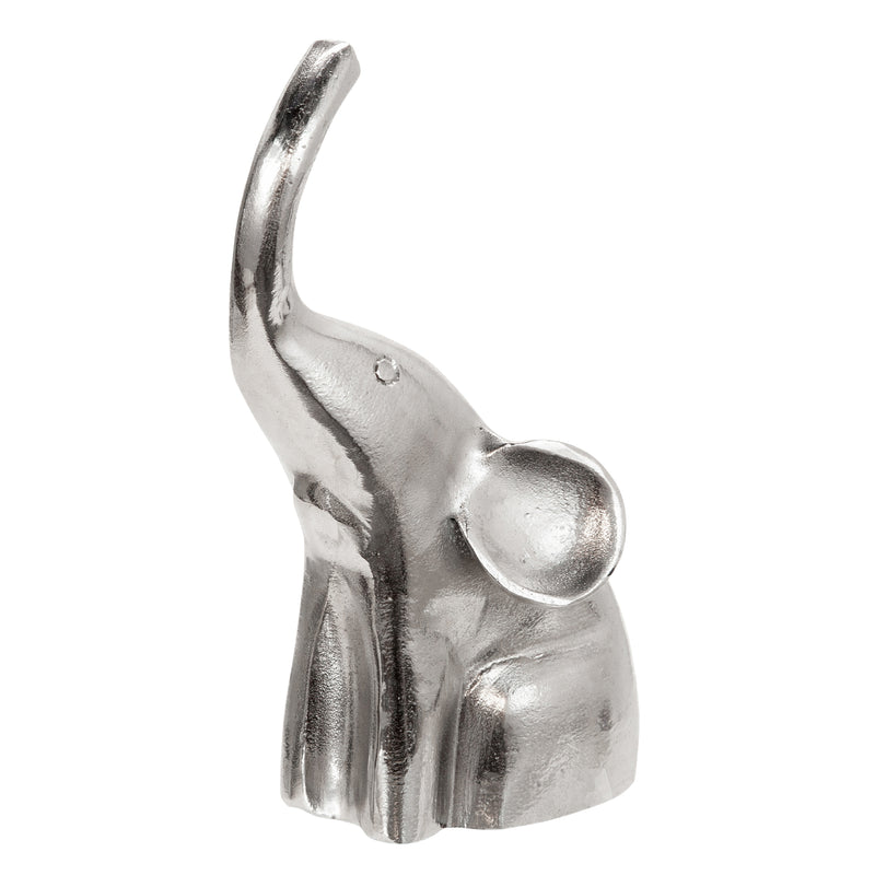 ALUMINUM SITTING ELEPHANT, 10", SILVER