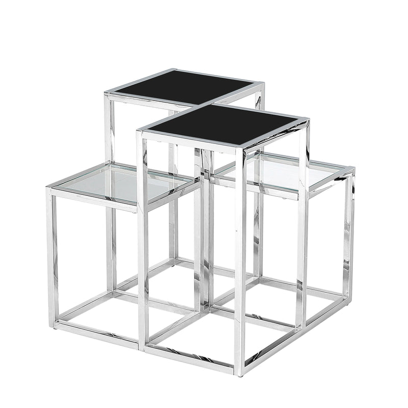 STAINLESS STEEL ACCENT TABLE,SILVER/BLACK GLASS