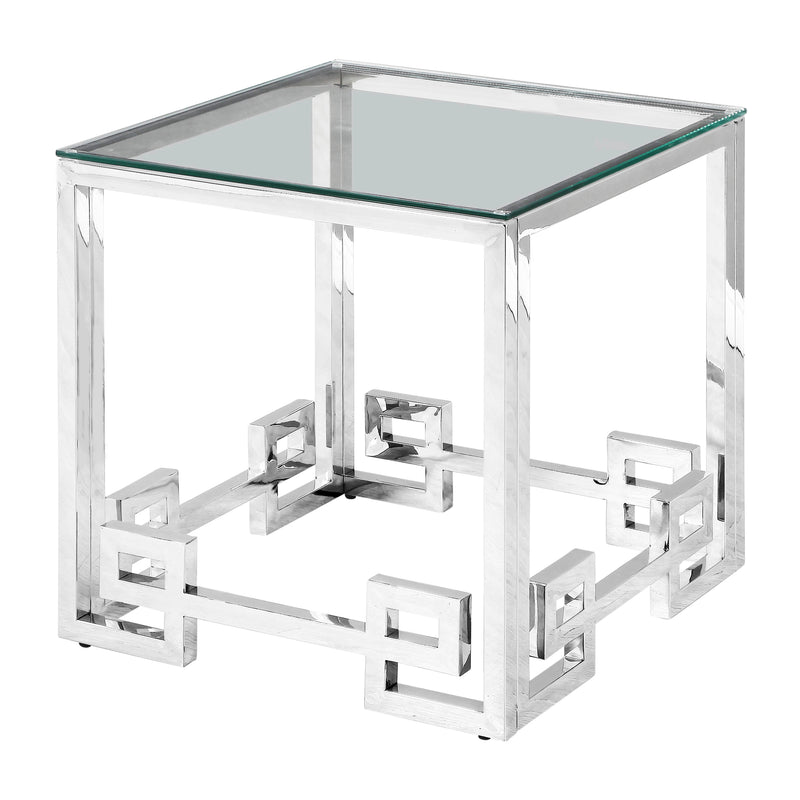 STAINLESS STEEL, SIDE TABLE, SILVER/CLEAR GLASS