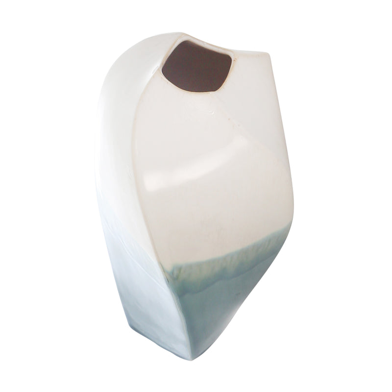 CERAMIC 12" TWIST VASE, WHITE/BLUE