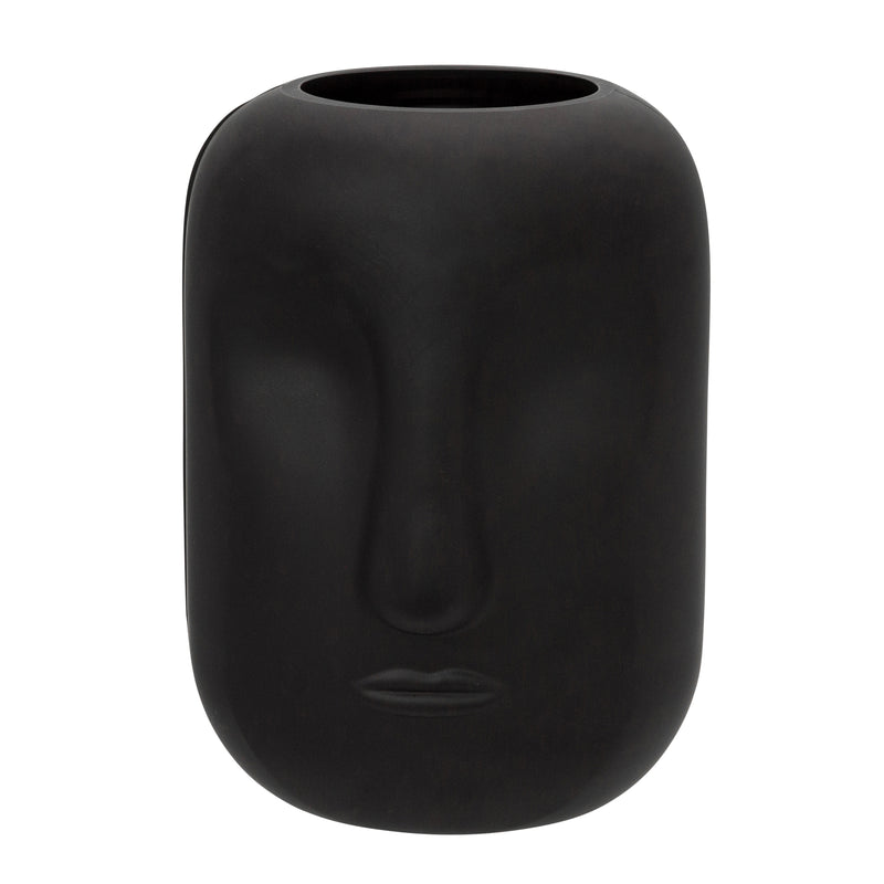 GLASS 10" FACE VASE, BLACK