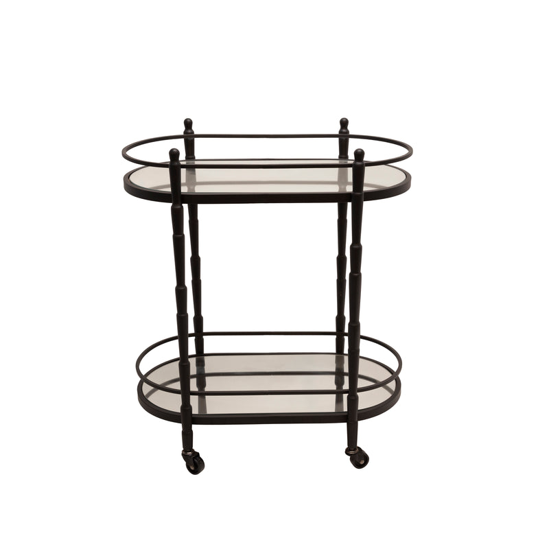 METAL 28" 2 TIER OVAL BAR CART, BLACK