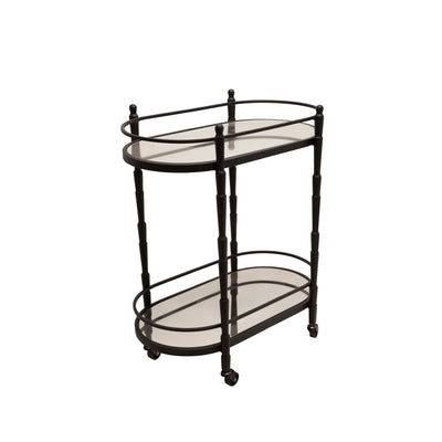 METAL 28" 2 TIER OVAL BAR CART, BLACK